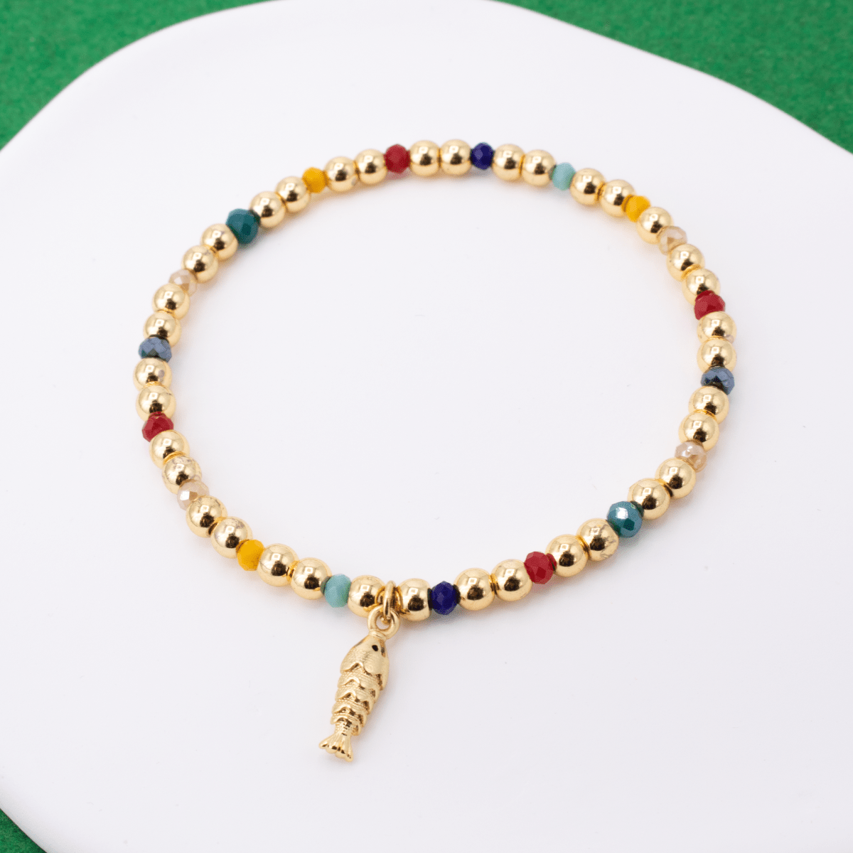 Fish Charm Beaded Stretch Bracelet - Splendid Iris