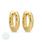 Gold hoop earrings on a white background with 'Water Resistant' collection label.