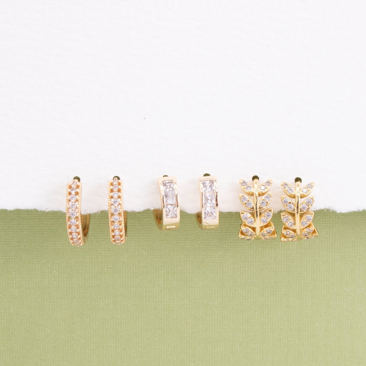 Combo 3 Assorted Pavé Huggies - Splendid Iris