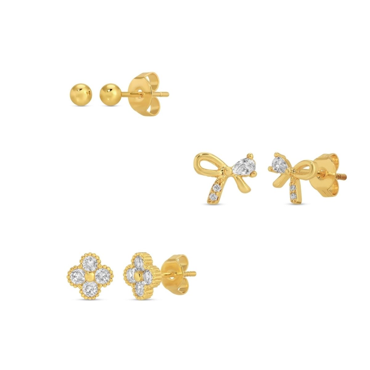Set/3 Bow Accented Stud Set on Velvet Tag - Splendid Iris