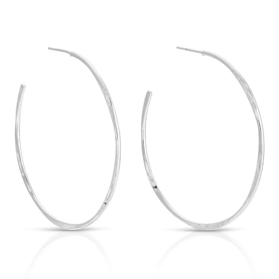 Silver hoop earrings on a white background