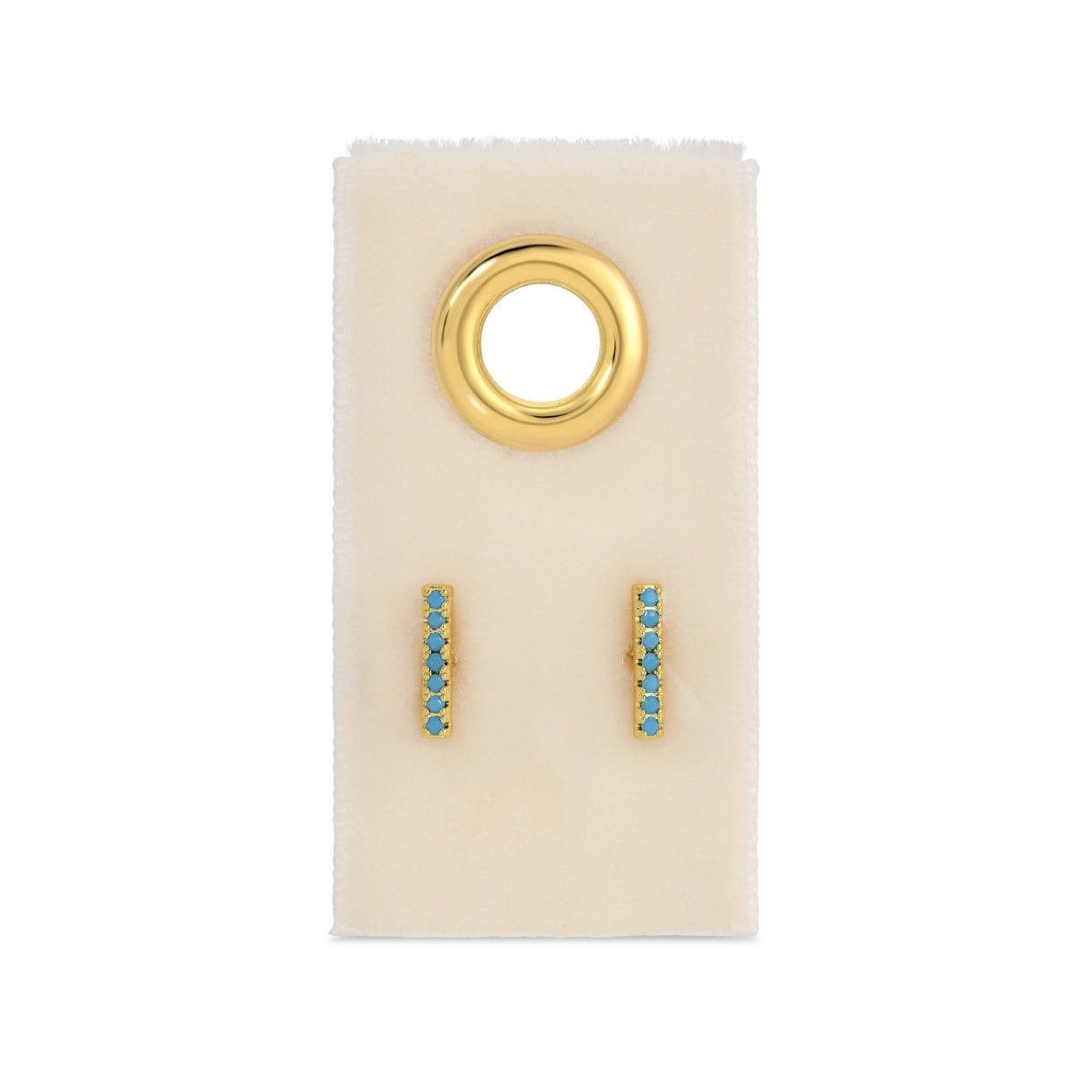 Light Blue Pavé Bar Studs On Velvet Tag - Splendid Iris