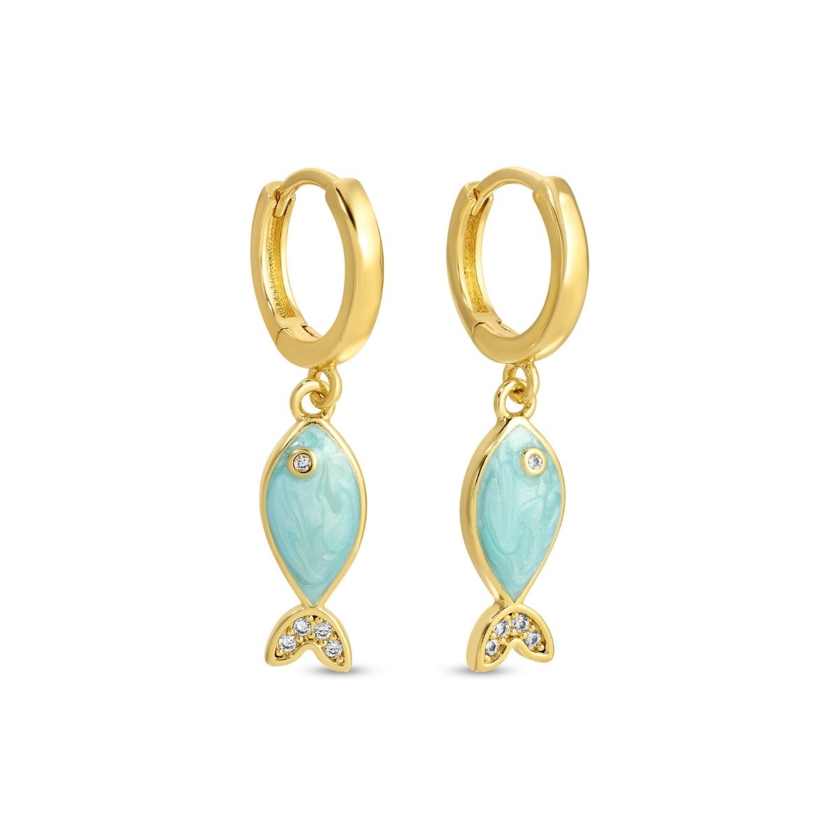 Petite Colorful Fish Pavé Huggies - Splendid Iris