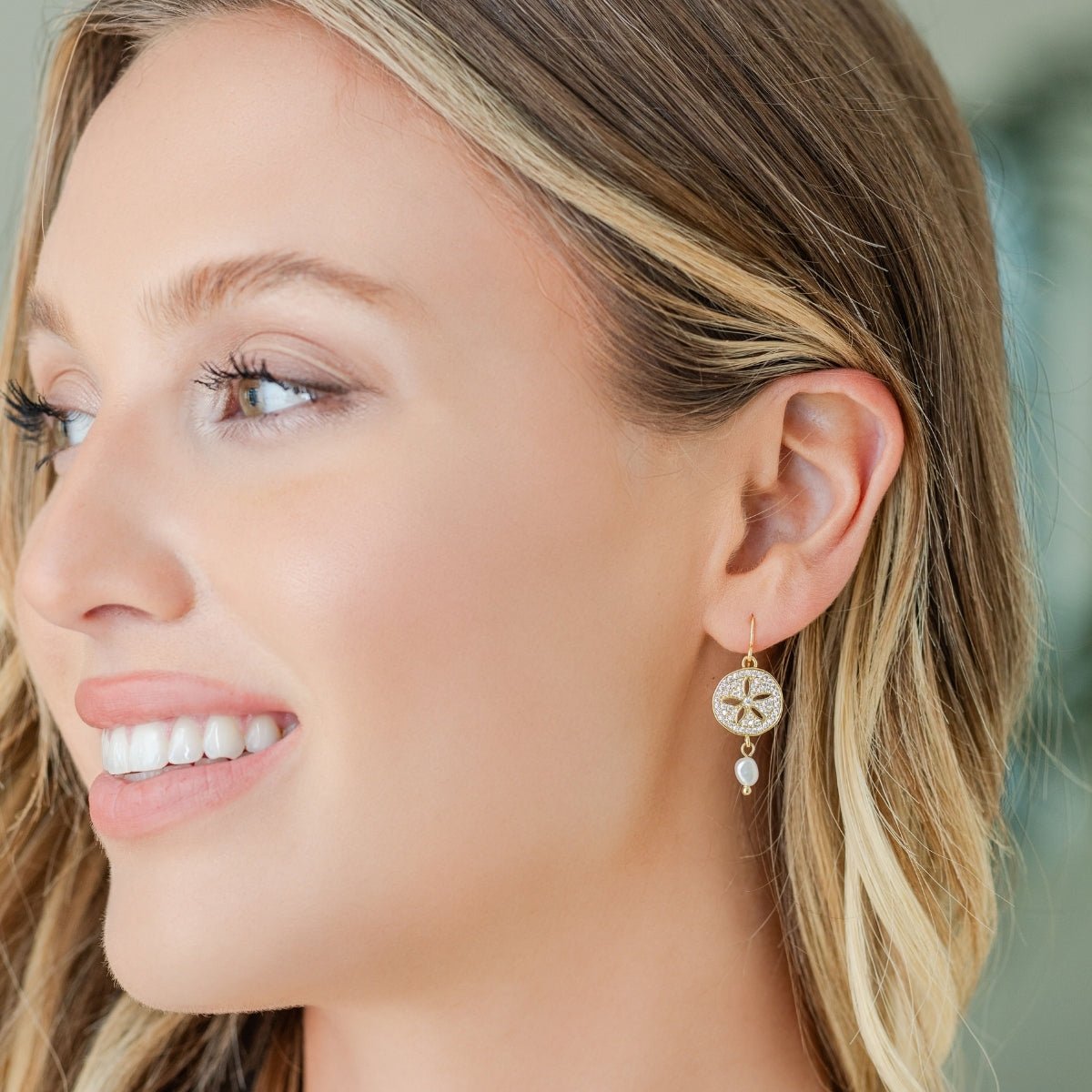 Sparkling Sand Dollar Pearl Earrings - Splendid Iris