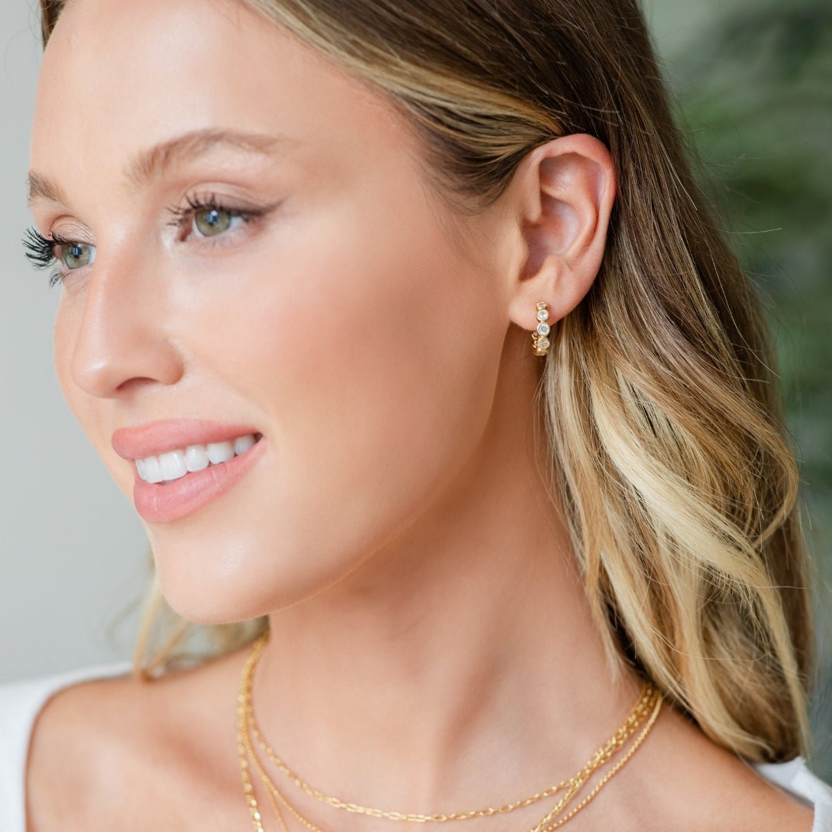 Row of Sparkling CZ Hoop Earrings - Splendid Iris