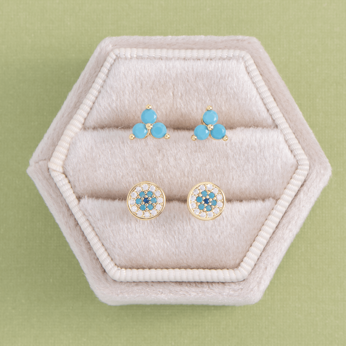 Round Evil Eye Studs on Velvet Tag - Splendid Iris