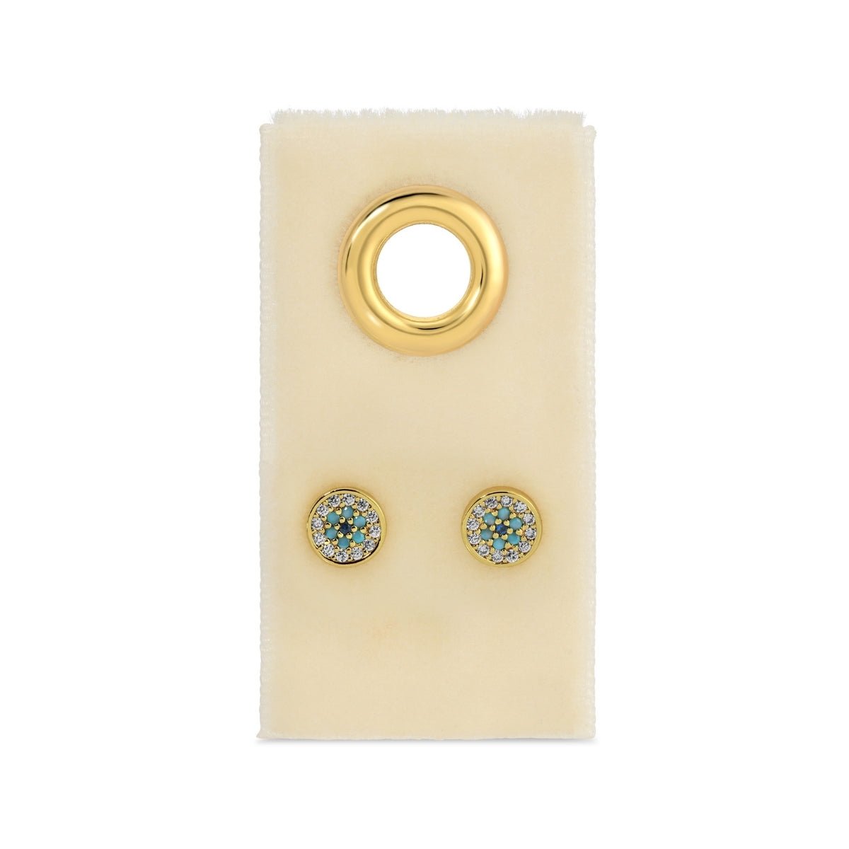 Round Evil Eye Studs on Velvet Tag - Splendid Iris