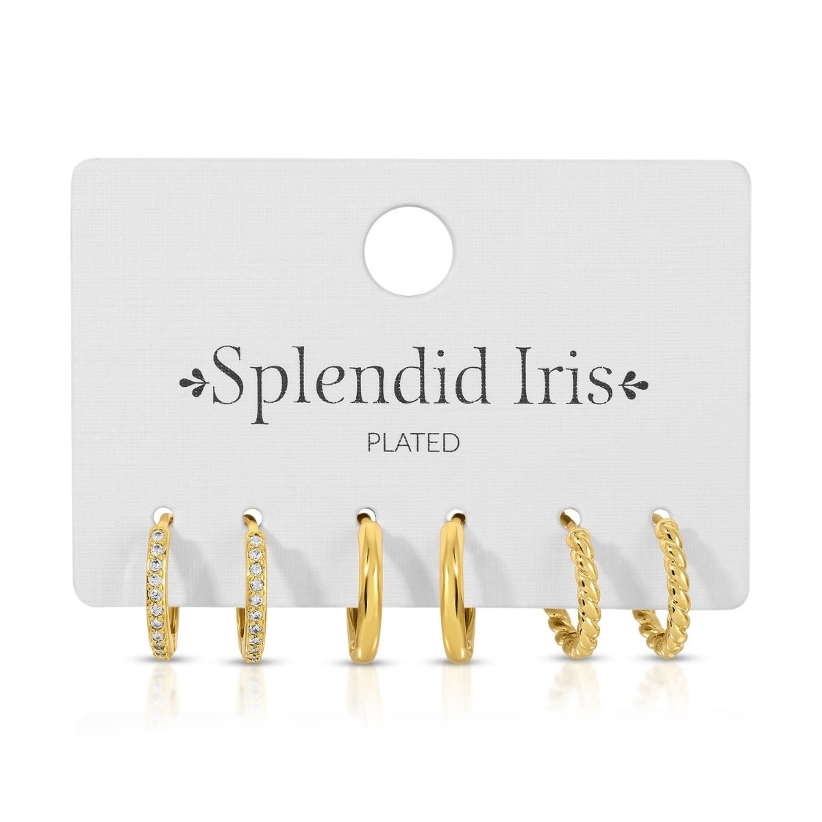 Set of 3 Huggies: Pavé, Plain & Twist - Splendid Iris