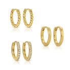 Set of 3 Huggies: Pavé, Plain & Twist - Splendid Iris