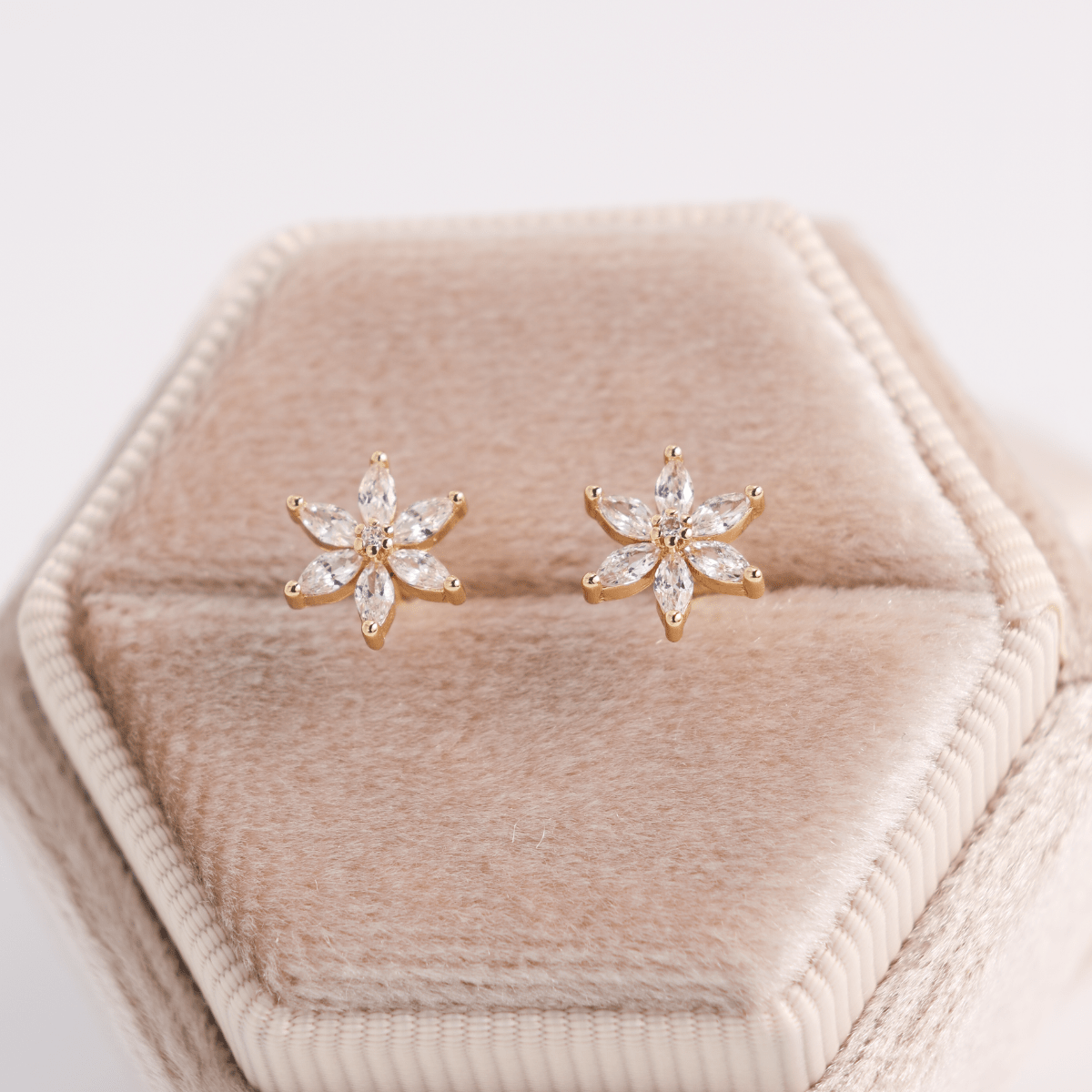 Marquise Cubic Zirconia Flower Studs on Velvet Tag - Splendid Iris