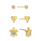 Ocean Love Stud Set | Sparkling Heart, Sea Turtle, and CZ Trio - Splendid Iris