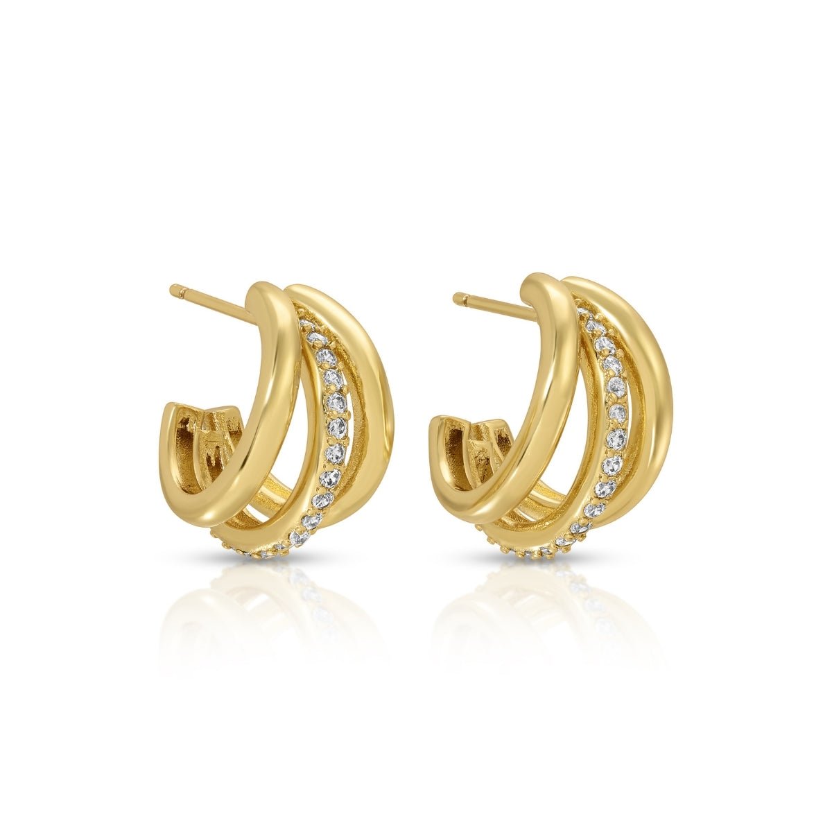 Glistening Triad Hoops with Pavé Accent - Splendid Iris