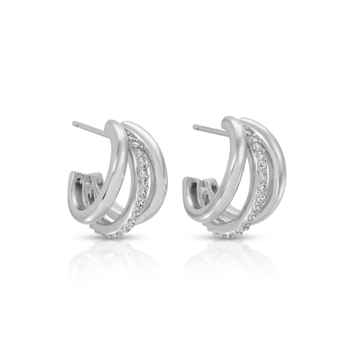 Glistening Triad Hoops with Pavé Accent - Splendid Iris