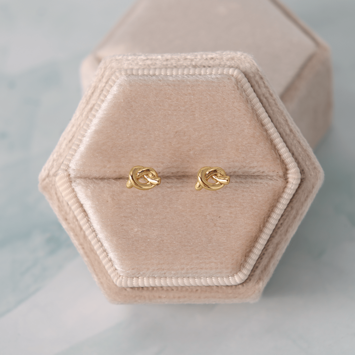 Minimalist Knot Studs on Velvet Tag - Splendid Iris