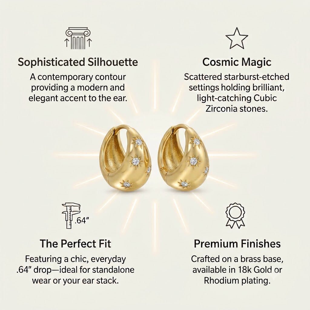 Celestial Starburst Puffed Huggie Hoops - Splendid Iris