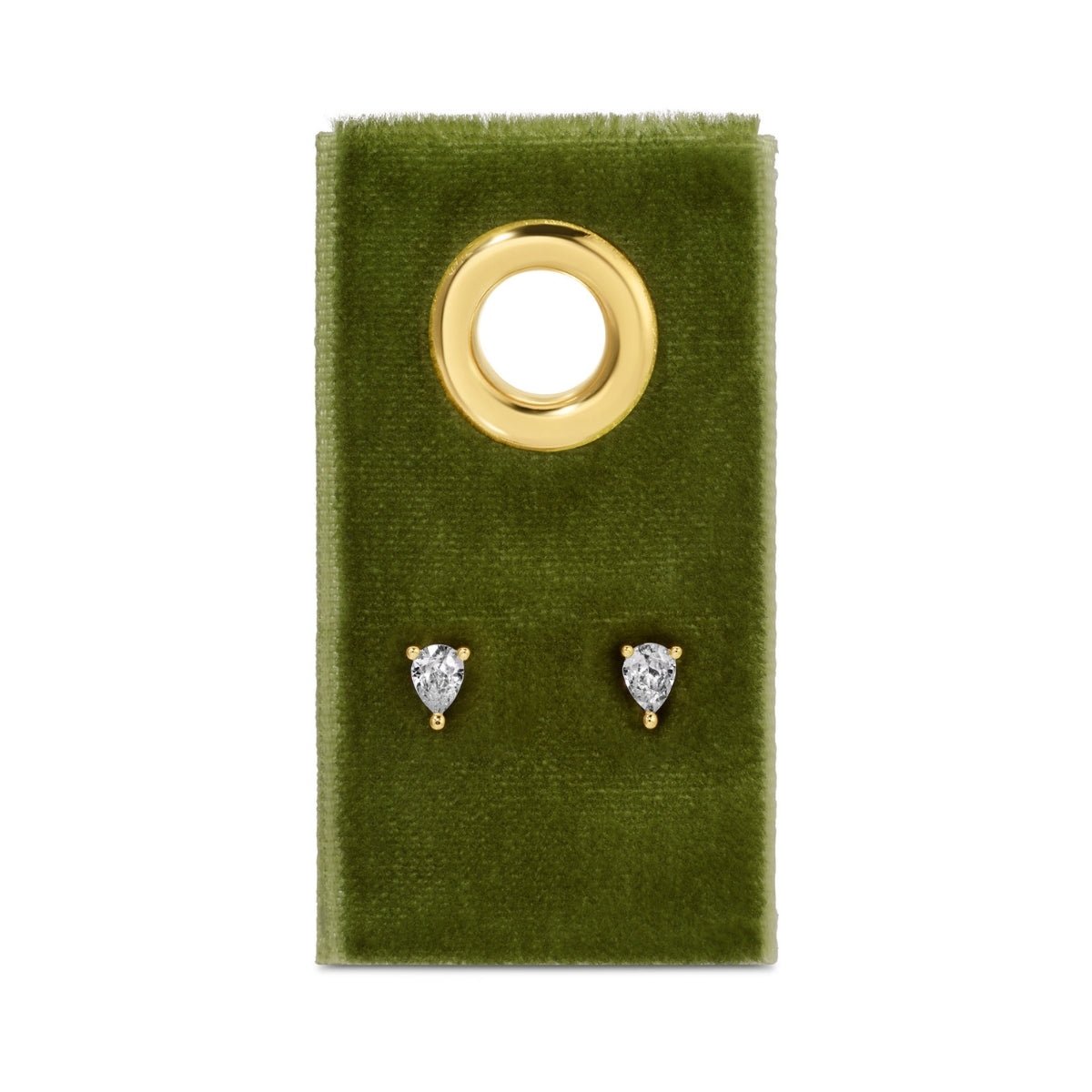 Minimalist Teardrop Faux Diamond Studs on Velvet Tag - Splendid Iris