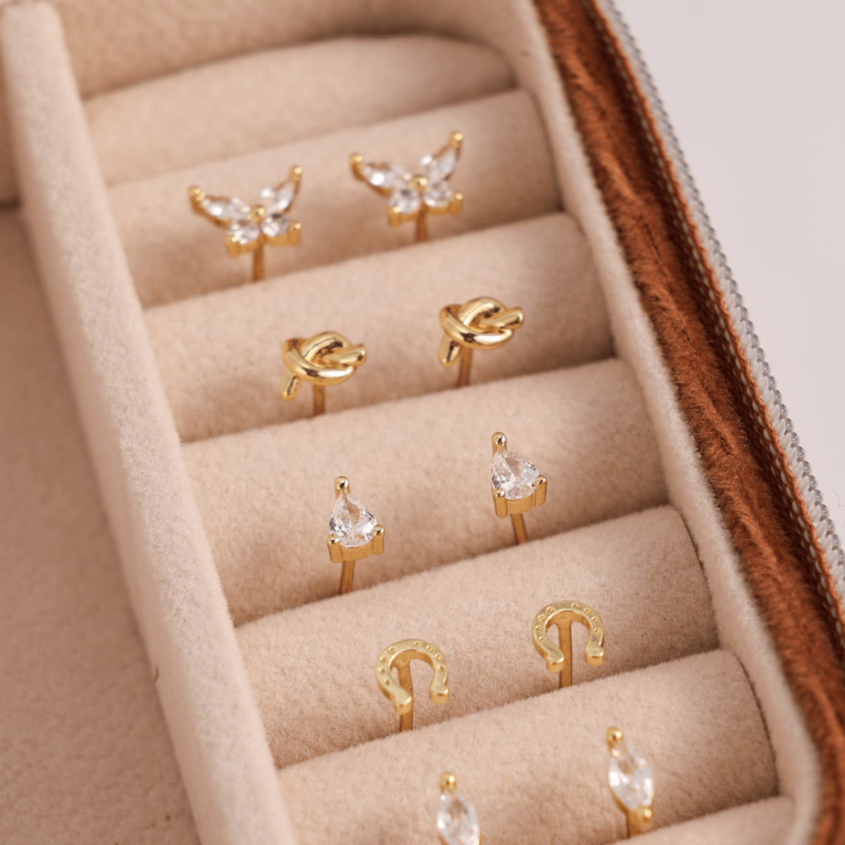 Minimalist Teardrop Faux Diamond Studs on Velvet Tag - Splendid Iris