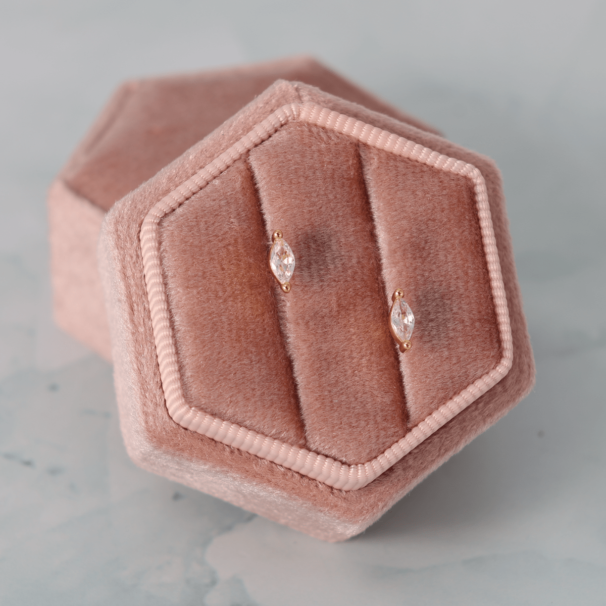 Minimalist Marquise Faux Diamond Studs on Velvet Tag - Splendid Iris