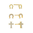 Iconic Elements Trio - Horseshoe & Cross Studs on Velvet Tag - Splendid Iris