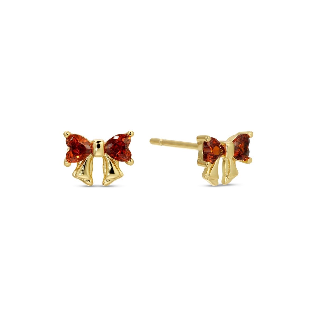 Red Cubic Zirconia Bow Studs on Velvet Tag - Splendid Iris