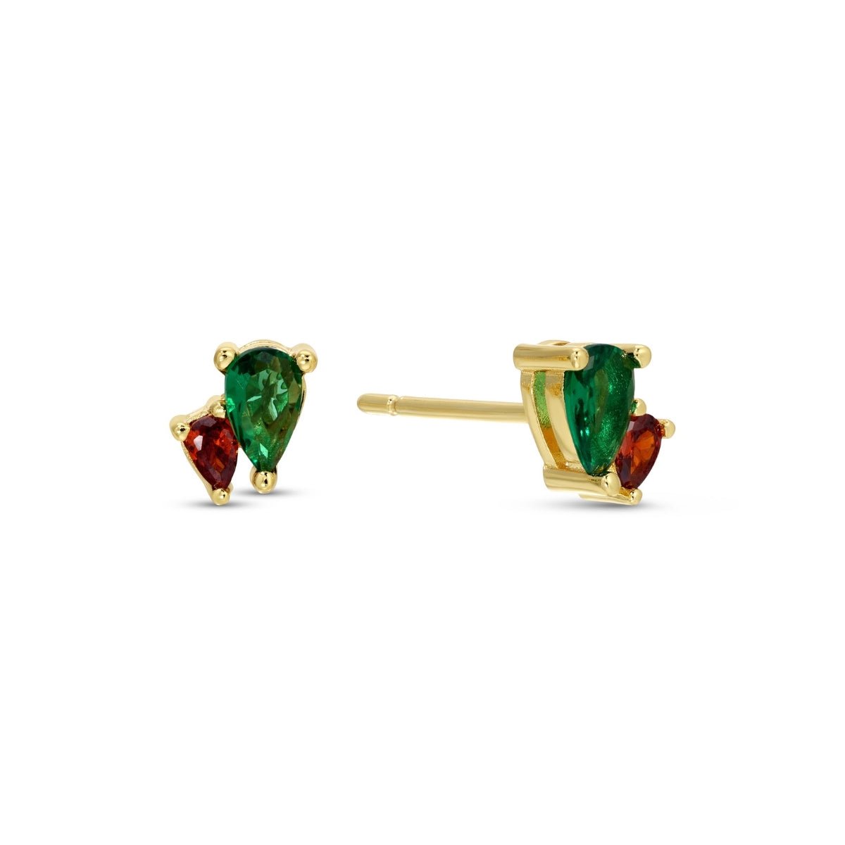 Red & Green Pear-Shaped CZ Studs on Velvet Tag - Splendid Iris