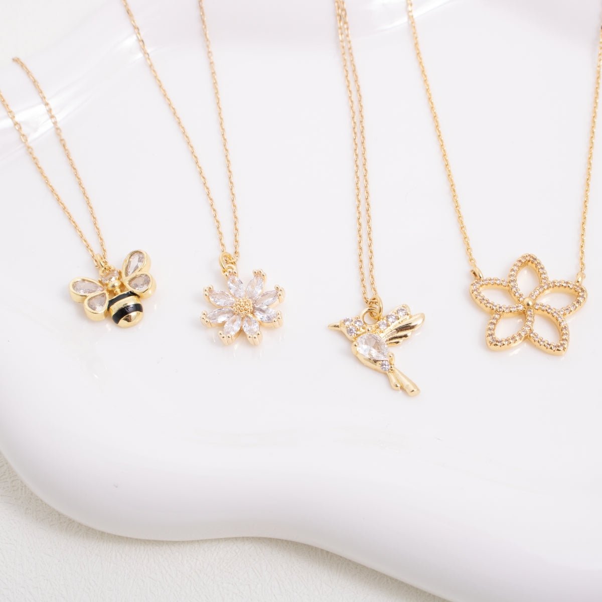 Delicate Pavé Plumeria Flower Necklace - Splendid Iris