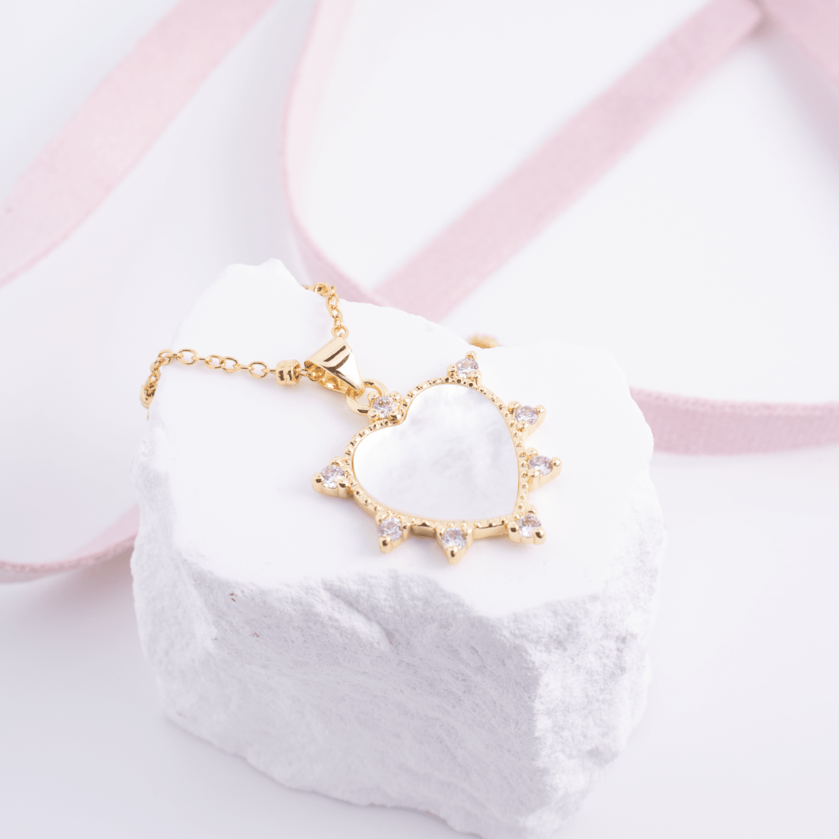 Heart and CZ Pendant Necklace - Splendid Iris