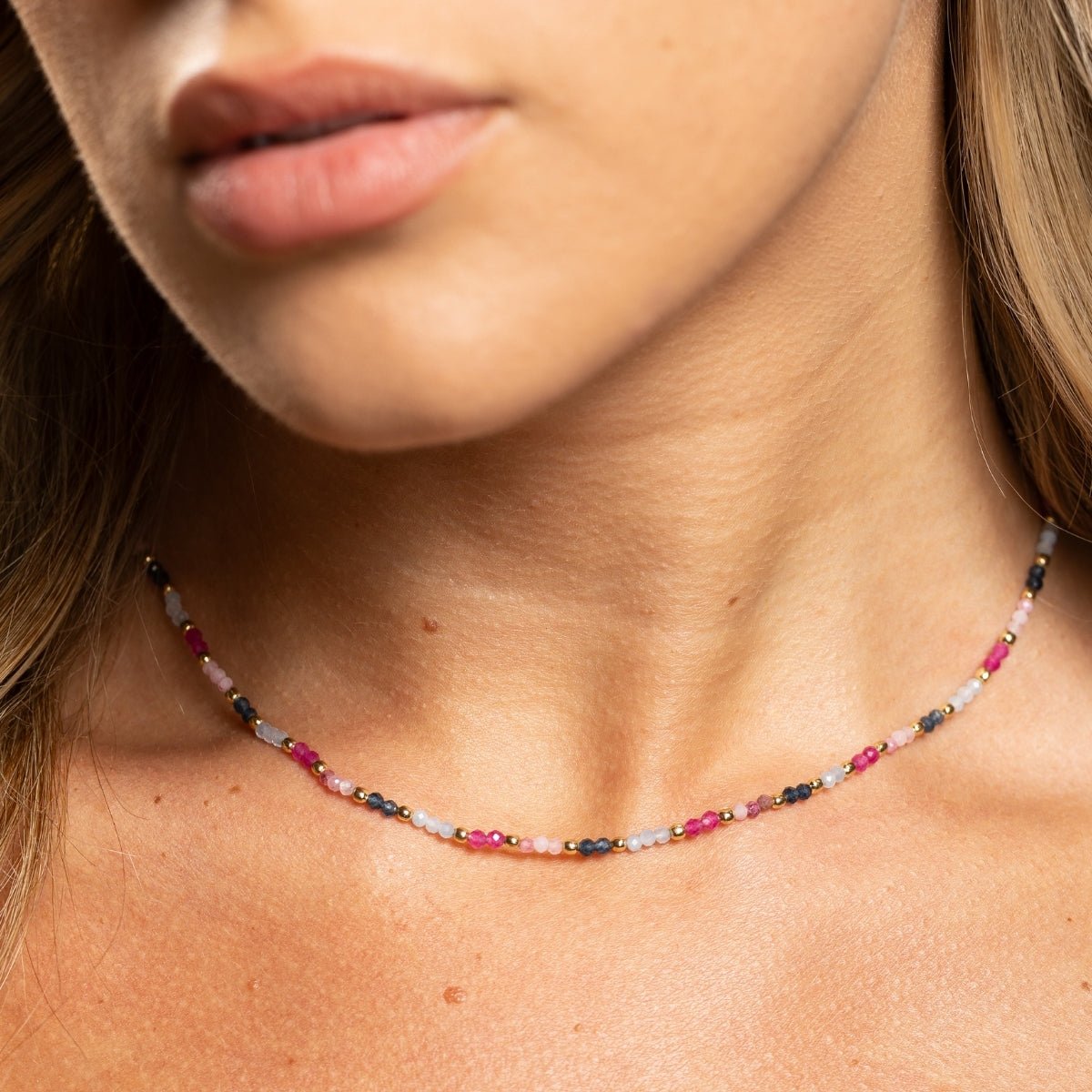 Delicate Beaded Stone Collar Necklace - Splendid Iris