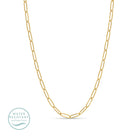 Gold chain necklace on a white background with 'Water Resistant' collection label.