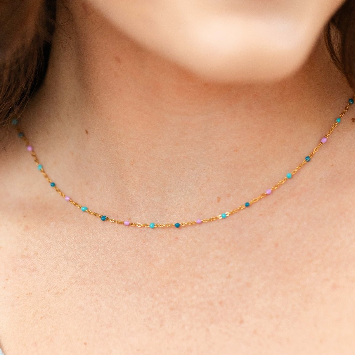 Delicate Confetti Chain Necklace, Water Resistant - Splendid Iris