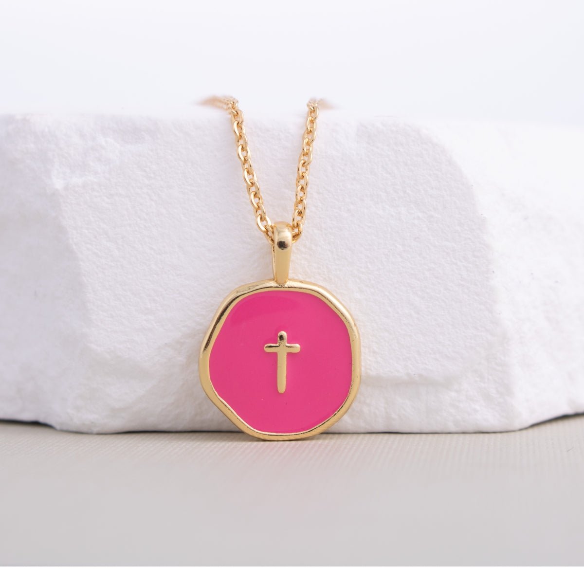 Minimal Cross Medallion Necklace - Splendid Iris