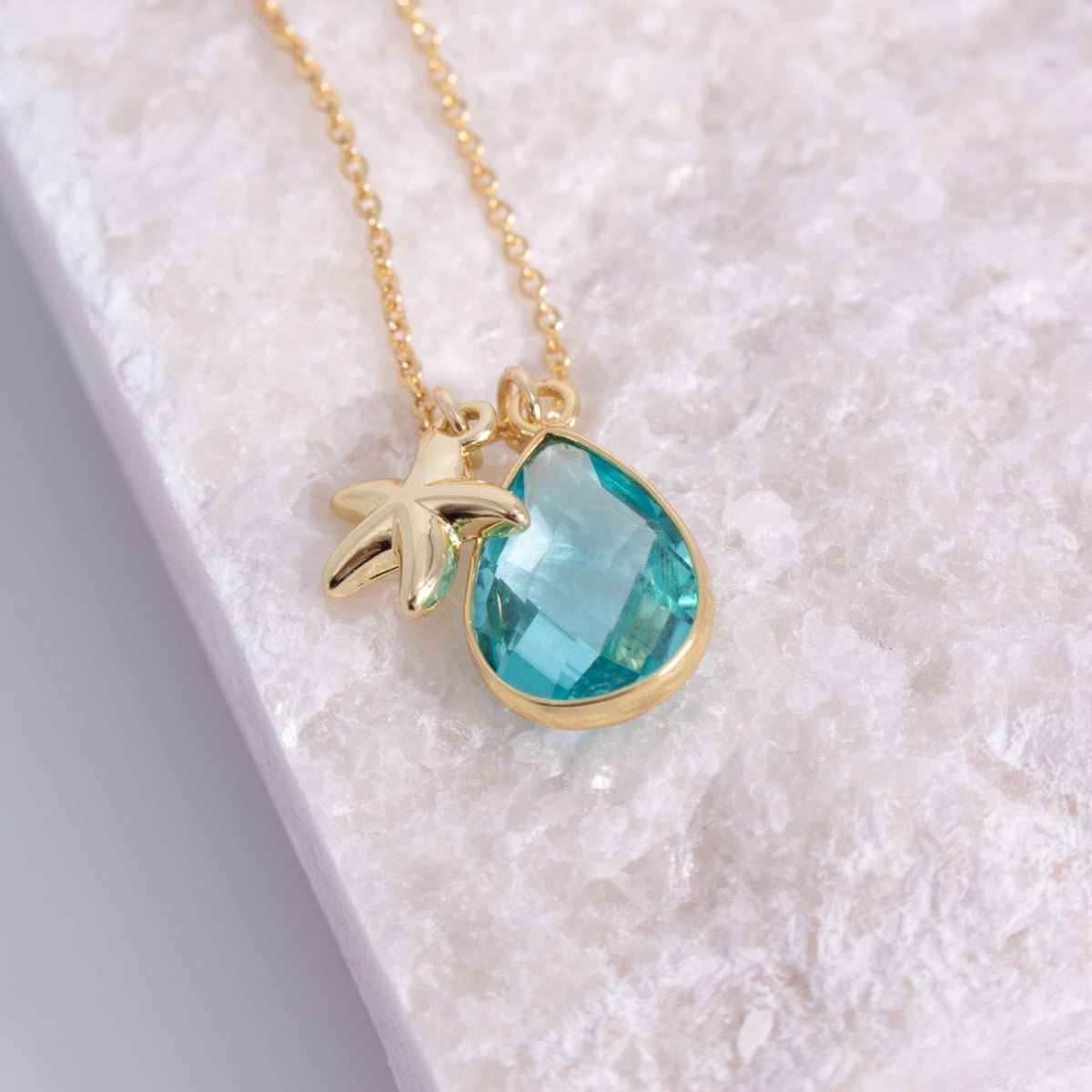 Starfish & Glass Teardrop Necklace - Splendid Iris