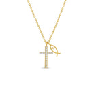 Cubic Zirconia Cross Necklace with Ichthus Fish Charm - Splendid Iris