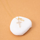 Cubic Zirconia Cross Necklace with Ichthus Fish Charm - Splendid Iris