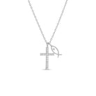Cubic Zirconia Cross Necklace with Ichthus Fish Charm - Splendid Iris