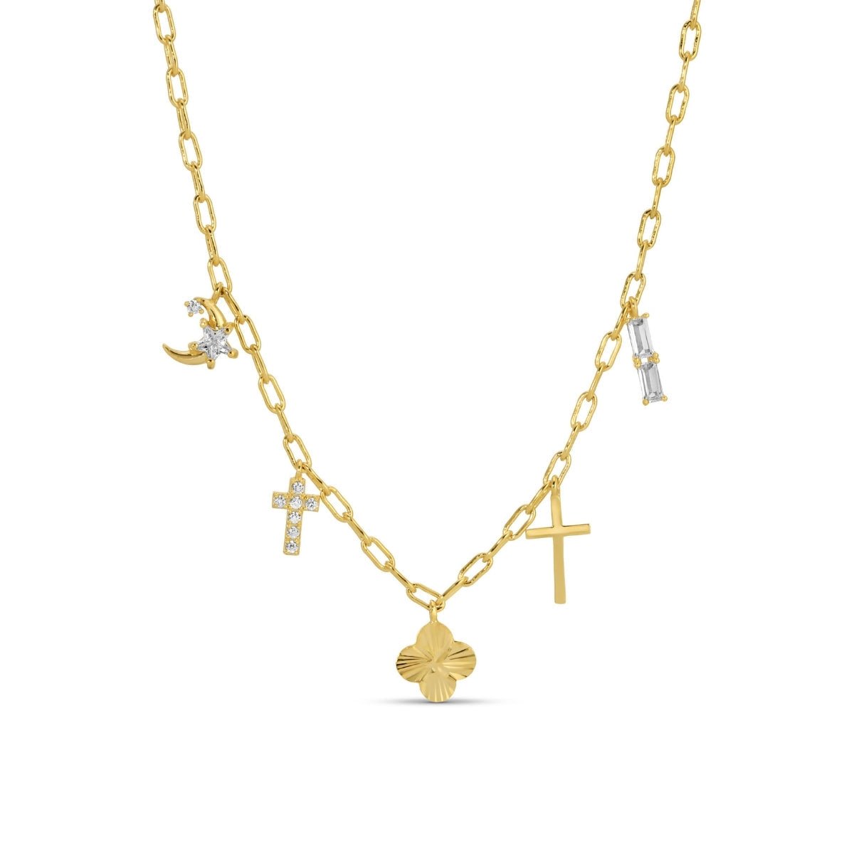 Faith Necklace with Cross & Charms - Splendid Iris