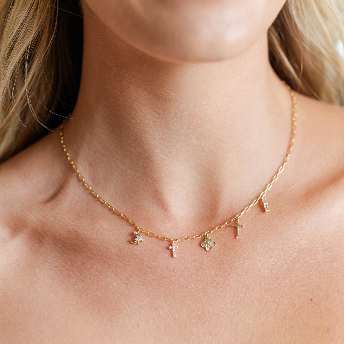 Faith Necklace with Cross & Charms - Splendid Iris