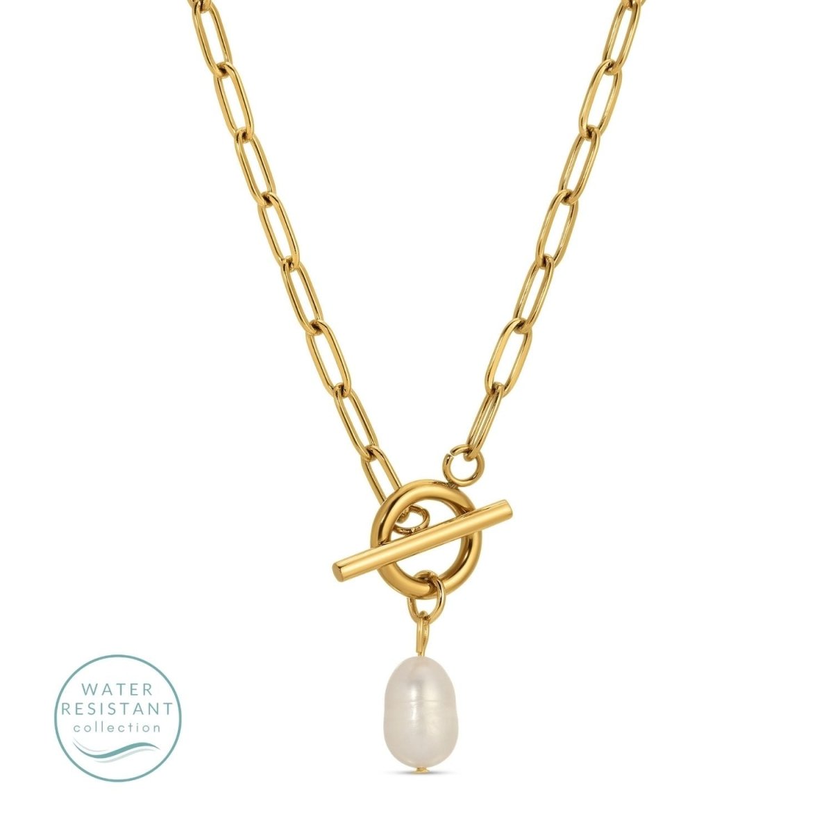 Toggle Water Resistant Paperclip Necklace with Pearl - Splendid Iris