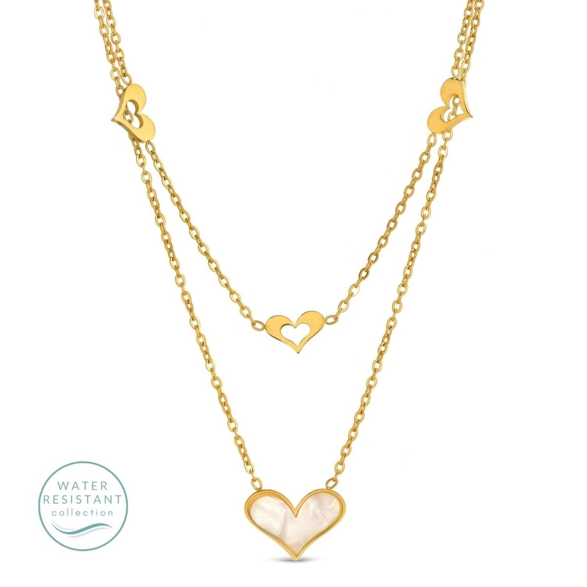 Double Layer Heart Necklace, Water Resistant - Splendid Iris