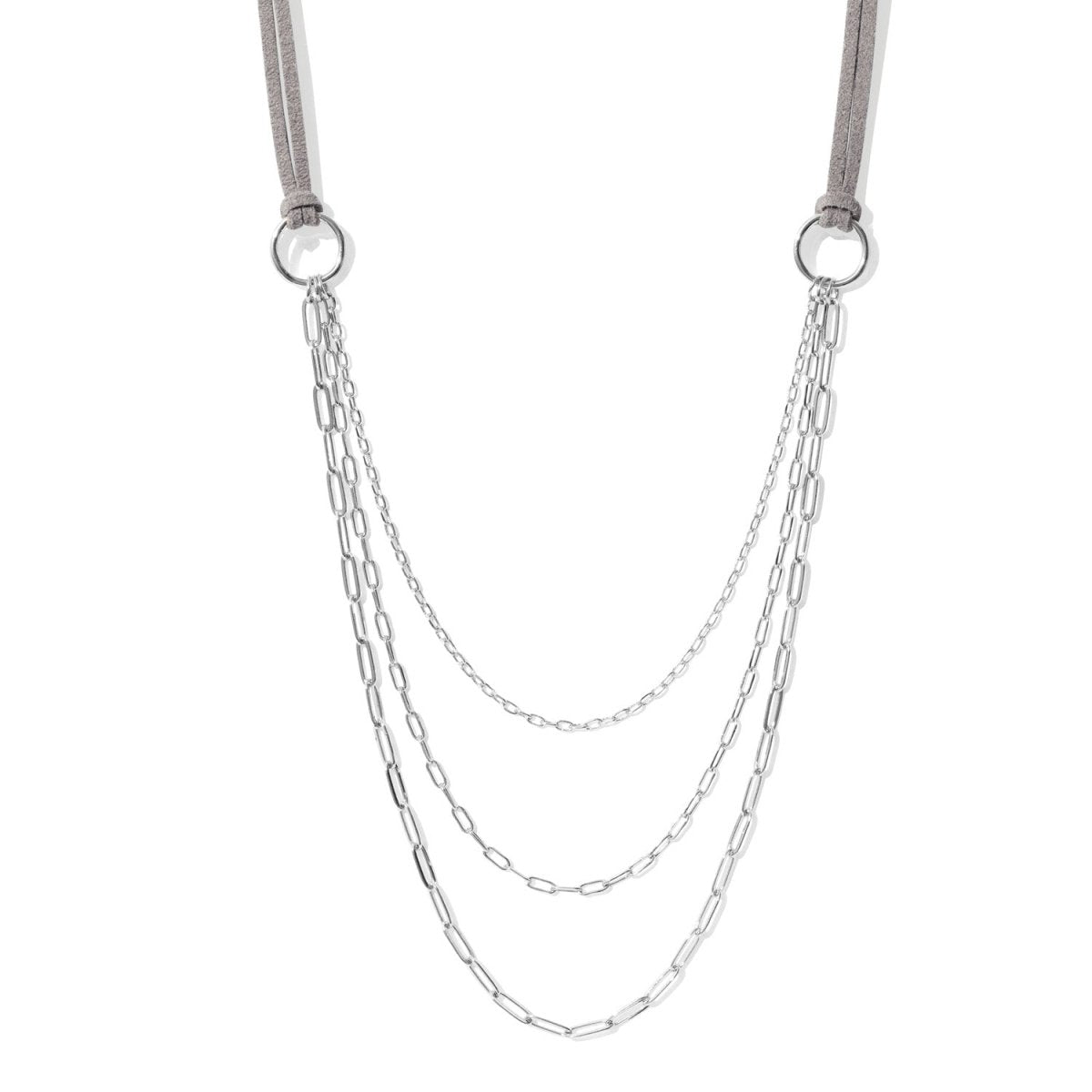 Triple Layer Suede Necklace - Graduating Link Chains - Splendid Iris