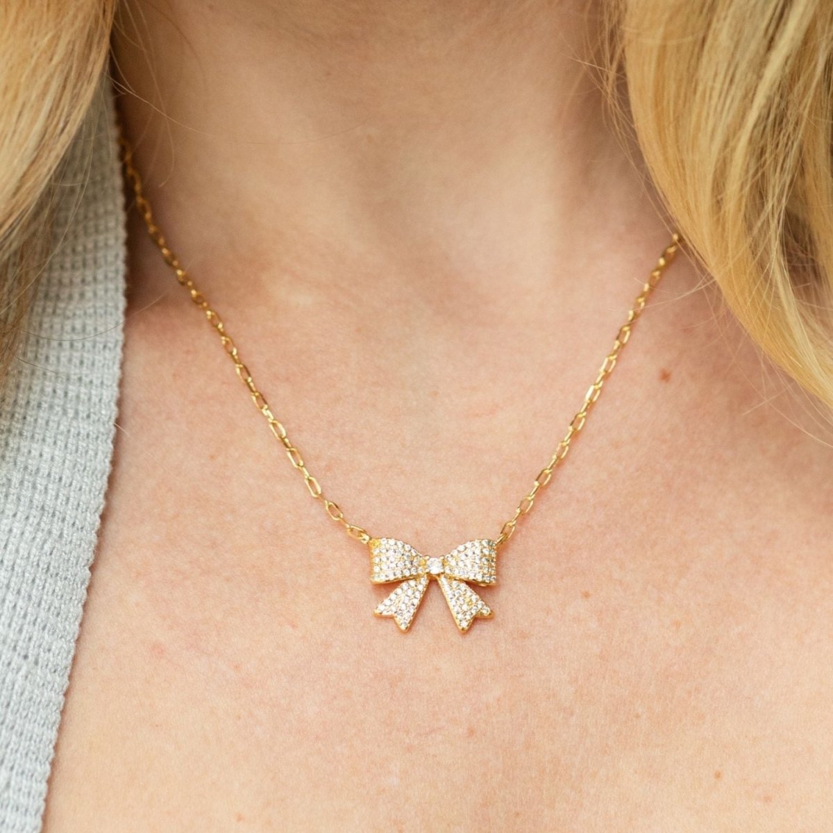 Dainty Bow & Sparkle Necklace - Splendid Iris
