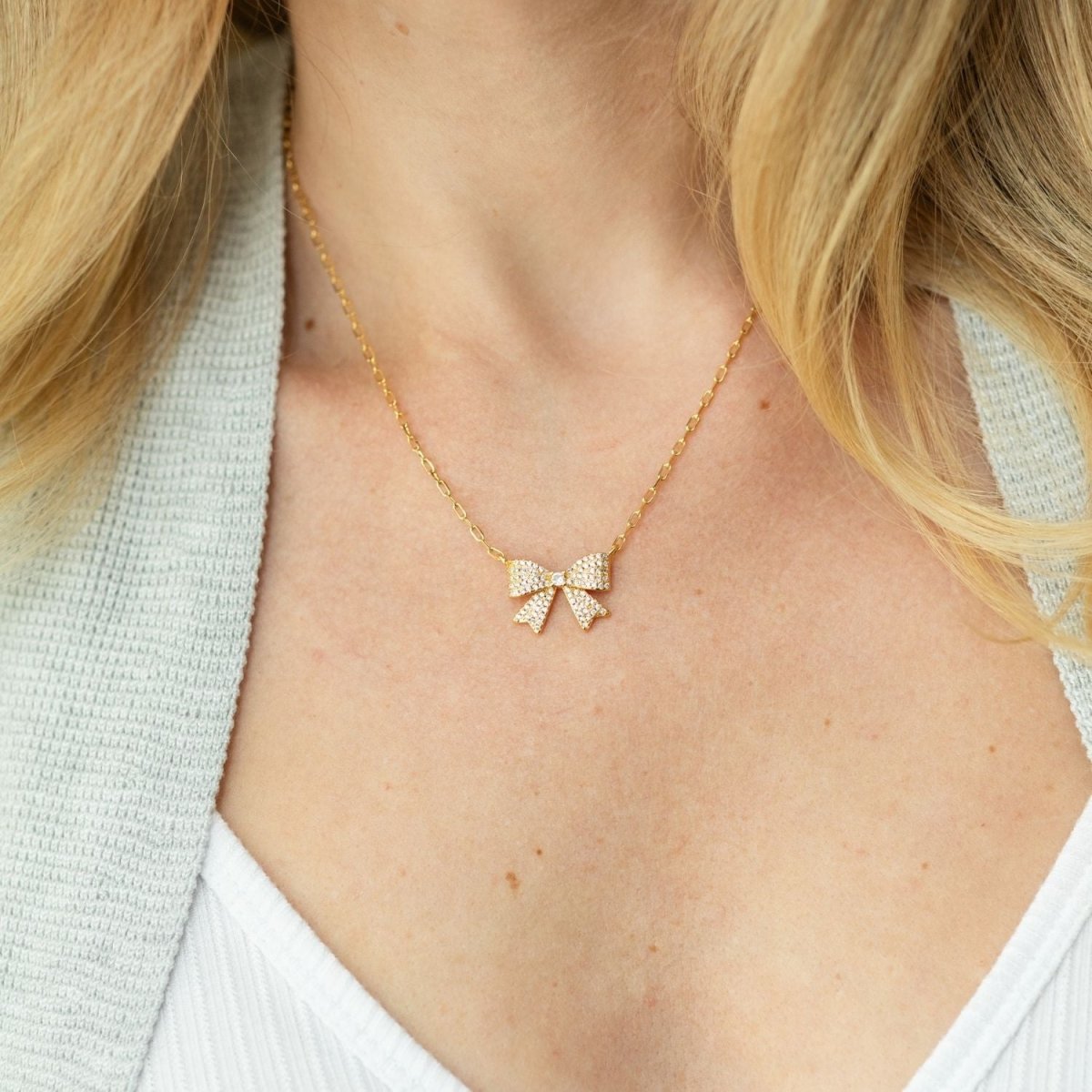 Dainty Bow & Sparkle Necklace - Splendid Iris