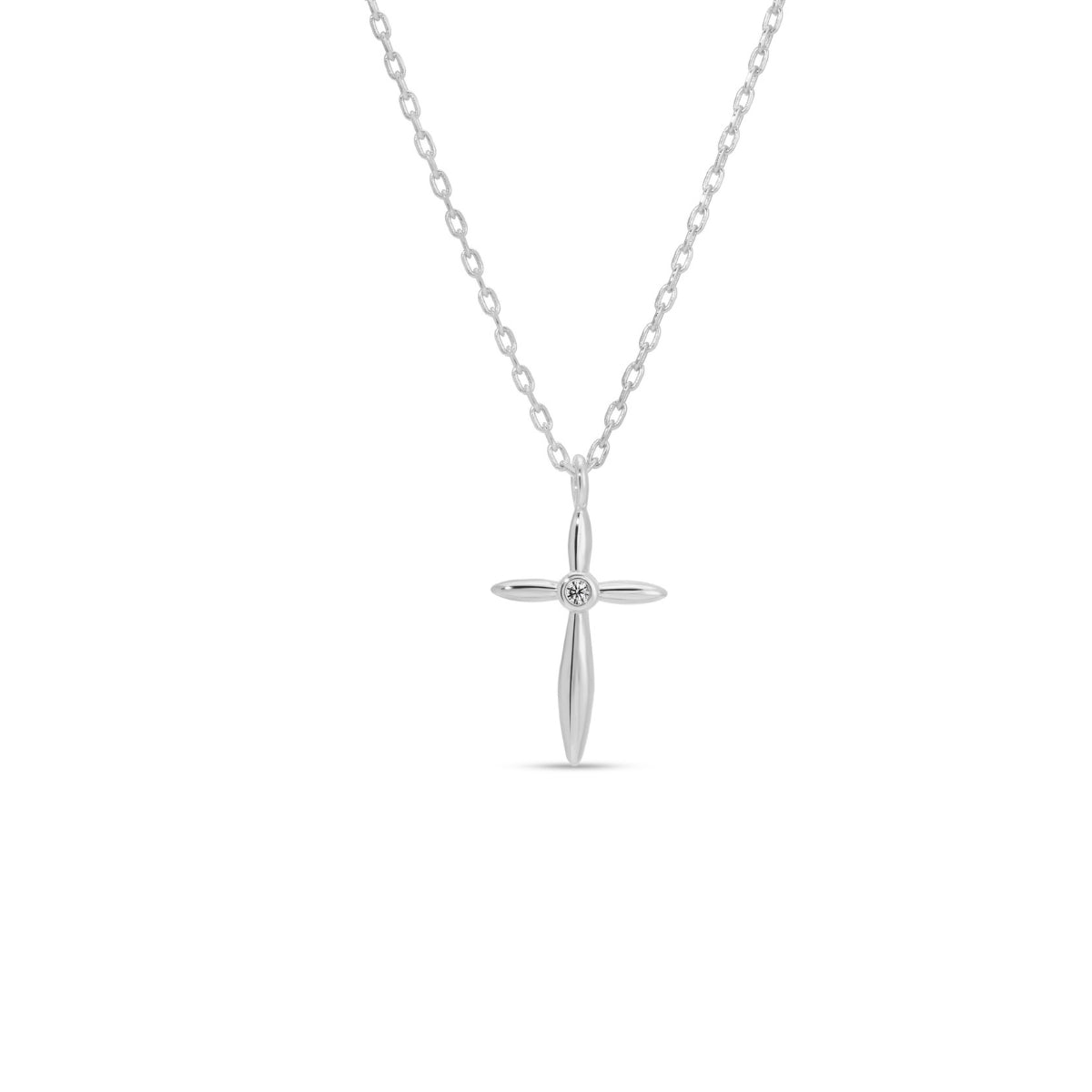 Petite Cross Necklace with Sparkling Cubic Zirconia Center - Splendid Iris