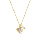 CZ Fish Pendant Necklace with Freshwater Pearl - Splendid Iris