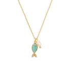 Light Blue Fish Pendant Necklace with Freshwater Pearl - Splendid Iris