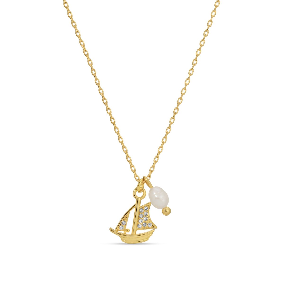 Pavé Sailboat Pendant Necklace with Freshwater Pearl - Splendid Iris