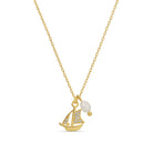 Pavé Sailboat Pendant Necklace with Freshwater Pearl - Splendid Iris