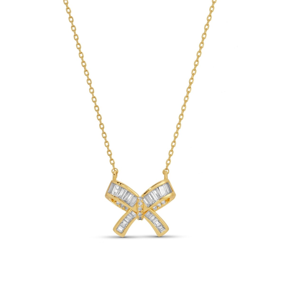 CZ Bow Pendant Necklace - Splendid Iris