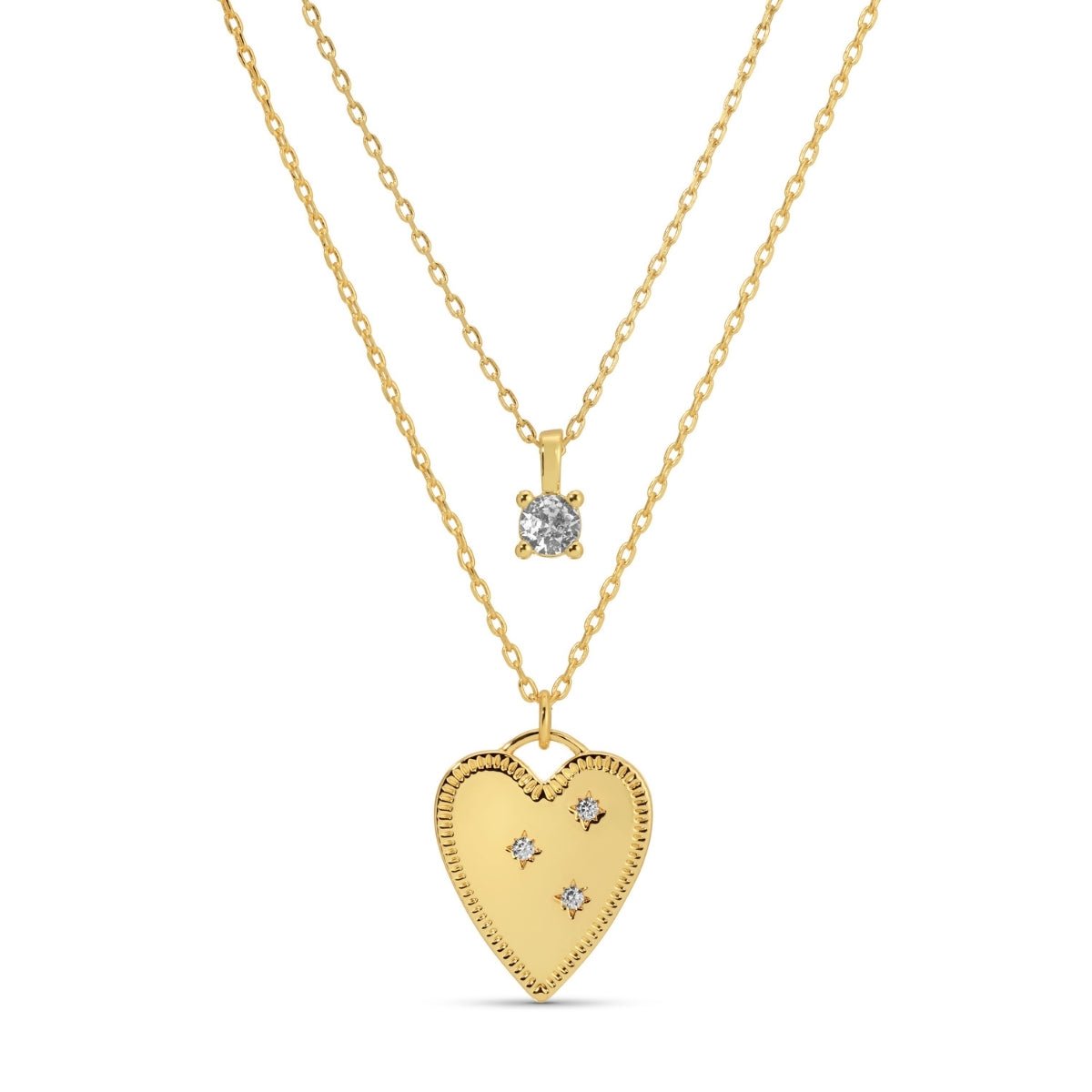 Layered CZ Solitaire and Heart Necklace - Splendid Iris