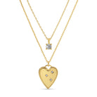 Layered CZ Solitaire and Heart Necklace - Splendid Iris